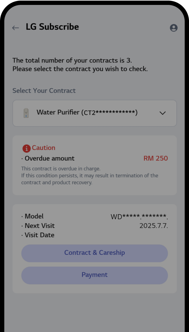 Mobile screen showing step to choose your contract