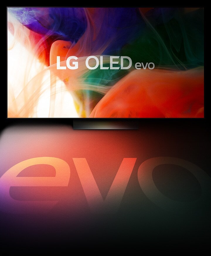 Una colorida imagen abstracta se muestra en un LG OLED evo TV