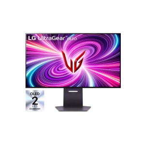 Monitor LG UltraGear widziany od przodu.