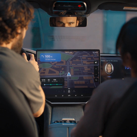 A scene where LG AI sets the destination inside a car.
