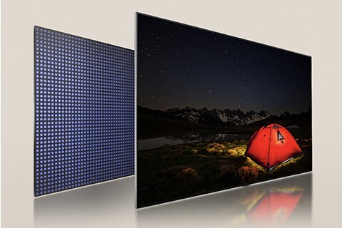 LG QNED TV slightly off to the side, revealing LG QNED TV's display and the backlight.