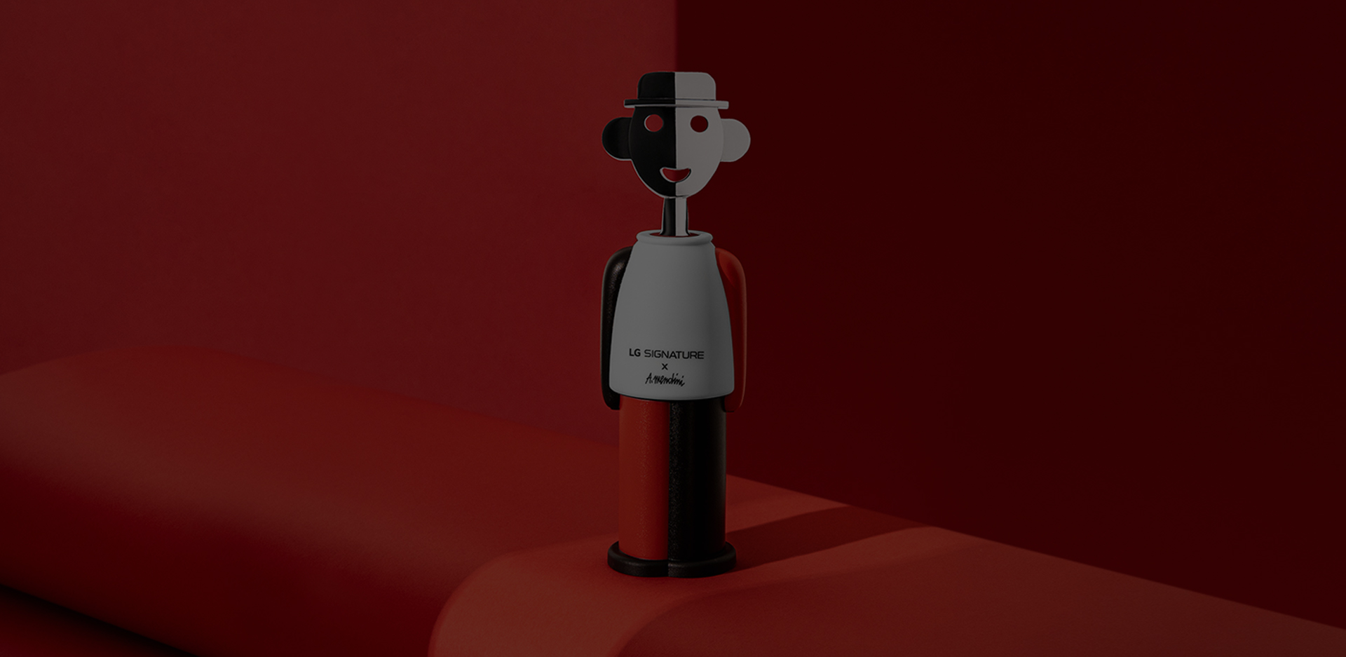 LG SIGNATURE corkscrew by Alessandro Mendini is placed at the top of the red stairs.